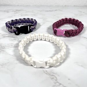 3 Paracord Bracelets - Purple, Pink, and White